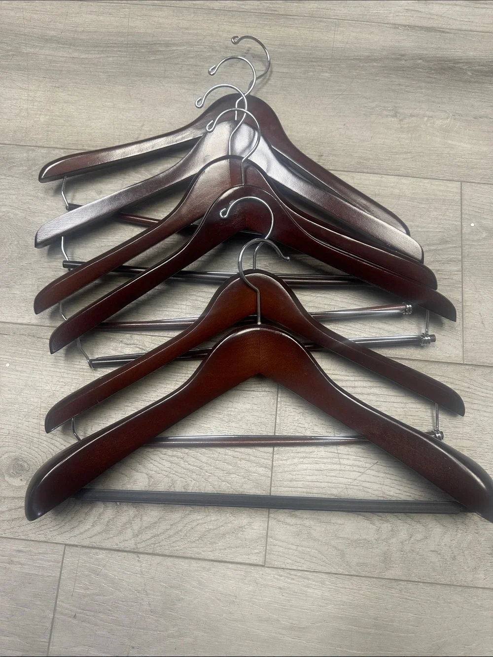 Set of 6 Wooden Suit Hangers in Deep Mahogany
